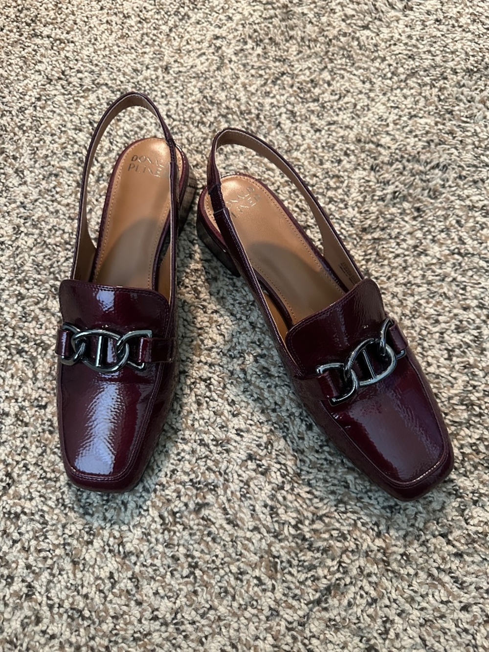 Donald Pliner Tegan Crinkle Patent Leather Slingback Loafer Pumps - Burgundy Win